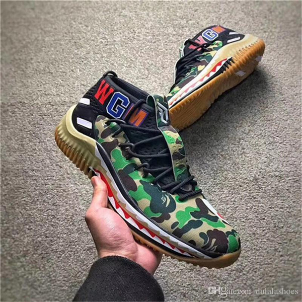 Newest Dame 4 X Shark Camo Green Men Basketball Shoes WGM Sport Shoes Damian Lillard 4s Authentic Quality Jiont Limited Sneakers