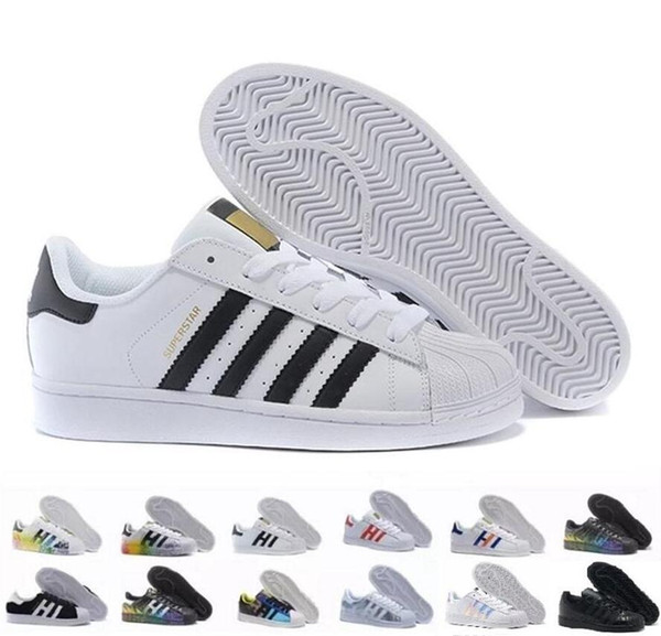 Super Star White Hologram Iridescent Junior Superstars 80s Pride Men Casual Women Superstar Outdoor Cheap Hiking Shoes US 5 - 11