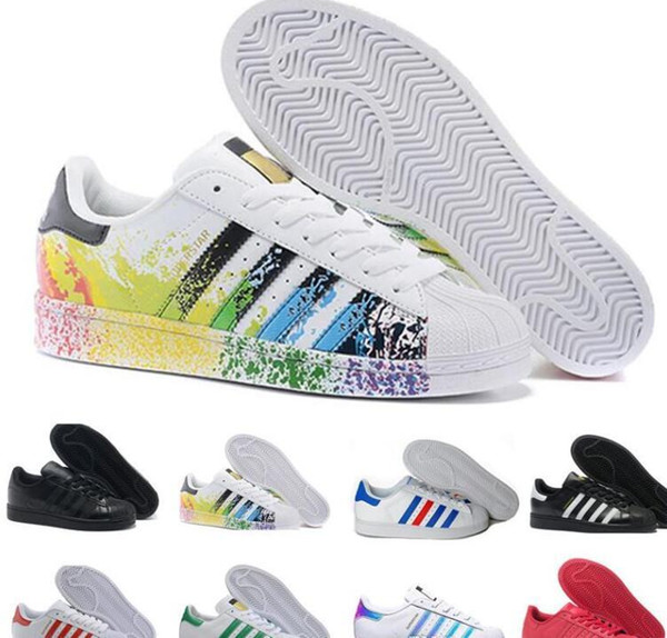 2018 Casual Originals Superstar White Hologram Iridescent Junior Superstars 80s Pride Sneakers Super Star Women Men Sport Casual Shoes 36-45
