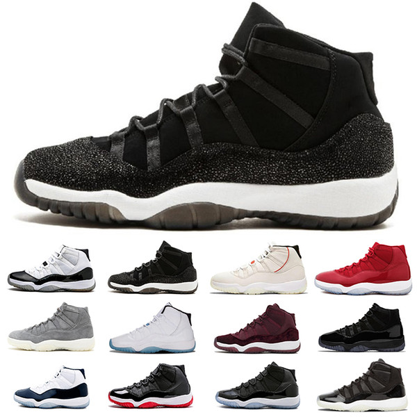 11 11s Men Basketball Shoes 2019 New Concord Platinum Tint Designer Sneakers XI Chicago Bred Space Jam Women Sports Shoes 36-47