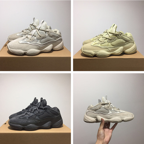 Desert Rat 500 Mens Designer Shoes Kanye West 500 Blush Supermoon Yellow Utility Black Cow Leather Sports Shoes 36-46