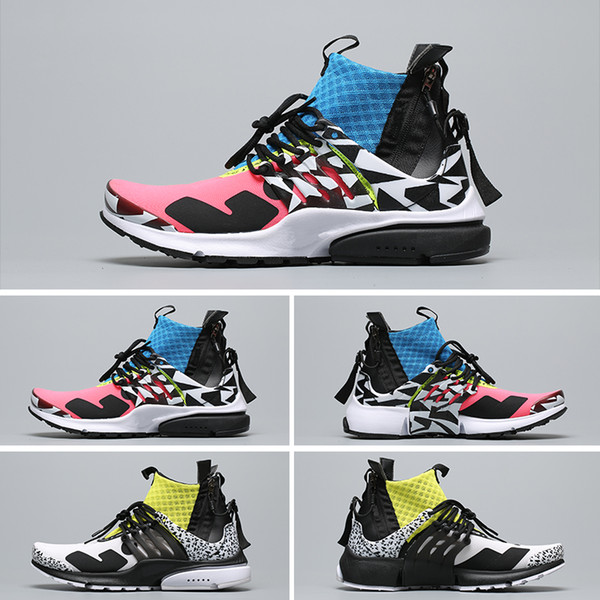 2019T 2019 Acronym X Presto Mid Running Shoes Men Women Dynamic Yellow Cool Grey Racer Pink Darts Street Designer Shoes Sport Sneakers