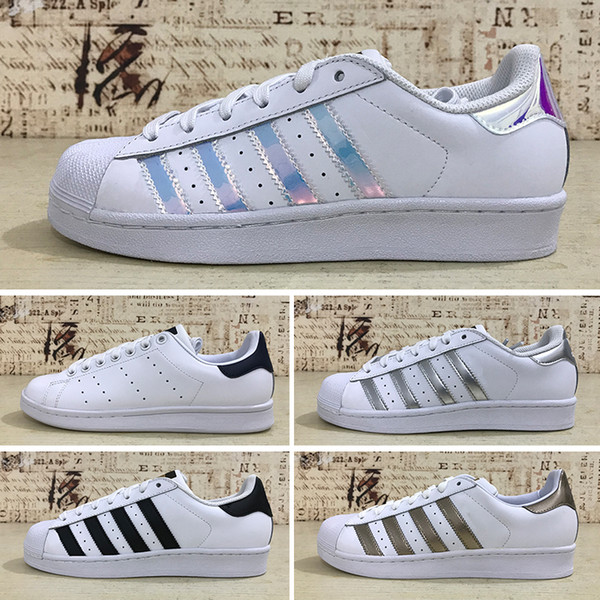 2019T wholesale 2019 Super Star White Hologram Iridescent Junior Superstars 80s Pride Womens Mens Trainers Superstar Casual Shoes Size 36-45
