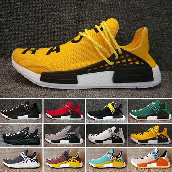 With Box Human Race Pharrell x Solar Hu Glide ST Casual Running Shoes pharrell williams Hu trail Cream Core Black Equality trainers