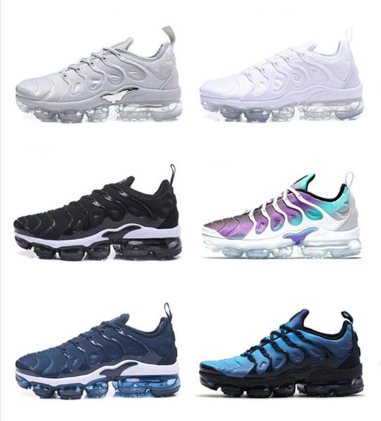 2018 Hot Vapors TN Plus Men Women Cushion Running Shoes In Metallic Colorways Male Pack Triple White Black Sports Trainers Sneakers