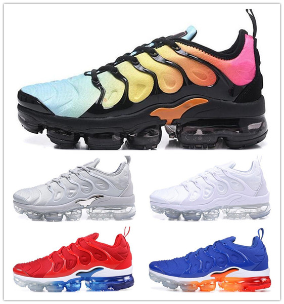 Hot Sale 2018 New Vapors TN Plus Men Women Cushion Running Shoes In Metallic Colorways Male Pack Triple White Black Sports Trainers Sneakers