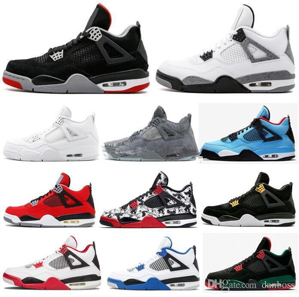 with box Travis 4 Cactus Jack 4s IV Raptors Basketball Shoes 4s White Cement Black Red 4 Pale Citron Fashion Sneakers Sports Shoes 36-47