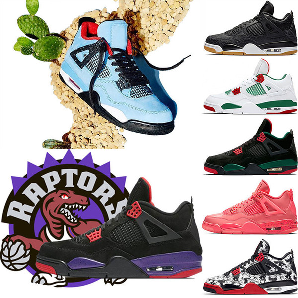 4 Raptors Tattoo Hot Punch basketball shoes Travis Scott 4s Cactus Jack Pure Money Pizzeria Black Cat Gum Men sneakers trainers sports shoes