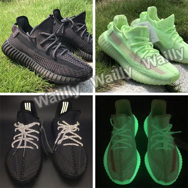 EVA-Boosts 350 v2 Kanye West Shoes DHgate Online Shopping- Triple Black White Glow in the Dark Fluorescent Green 350 Static Reflective