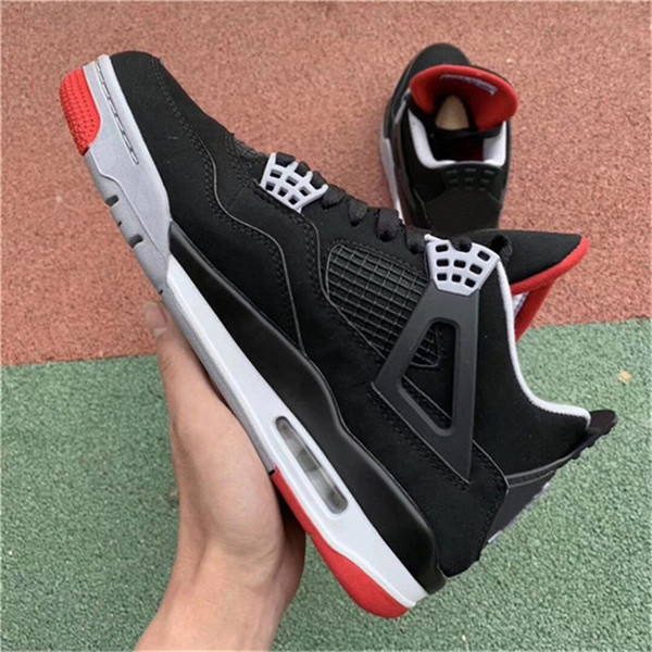 2019 New Release Air 4 Bred OG LOGO 308497-060 4S Man Basketball Shoes With Original Box Authentic Quality Black Red Size US 7-13