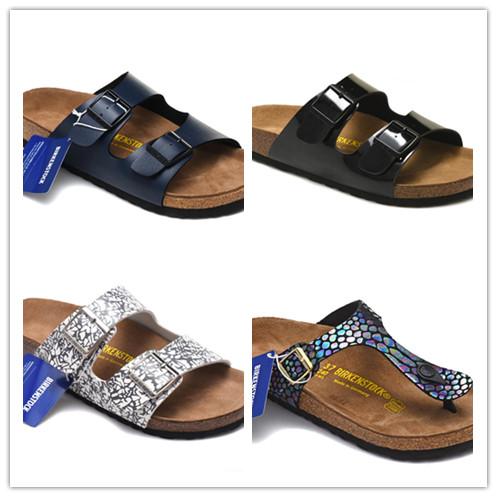 Birkenstock Sandals Cork Slippers Men Summer Flats Black Gray Blue White Women Flip flops Patent Leather Matte leather Outdoor Slippers