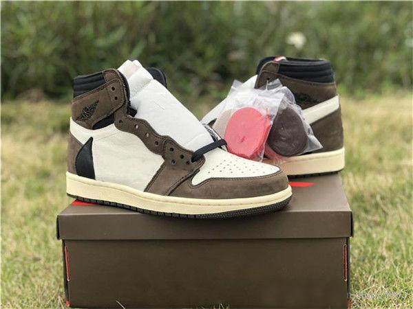 2019 New Travis Scott Retro Mens Basketball Shoes Sneakers 1 1s Suede Brown Men Boy Athentic Sports Designer Trainers Running Shoes