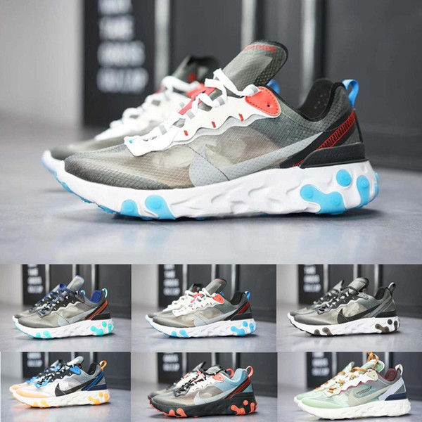 2019 Epic React Element 87 Undercover Men Running Shoes Undercover Green Stripe Black Women Designer Shoes Sport Sneakers 5.5-11