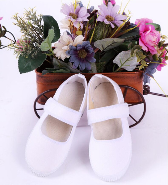 Children White Pure Color Outdoor shoes soft bottom kindergarten canvas shoes