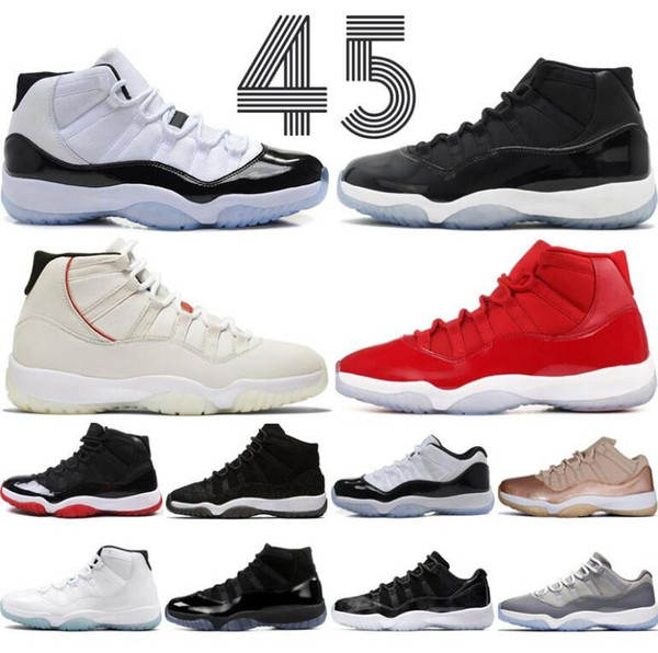 2019 New 11 Mens 11s Basketball Shoes Concord 45 Platinum Tint Space Jam Gym Red Win Like 96 XI Designer Sneakers Size 13