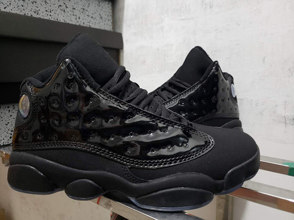 Latest 13 Cap and Gown All Black Men Basketball Shoes Good quality patent leather 414571-012 Cheap Mens Outdooe Designer Trainer