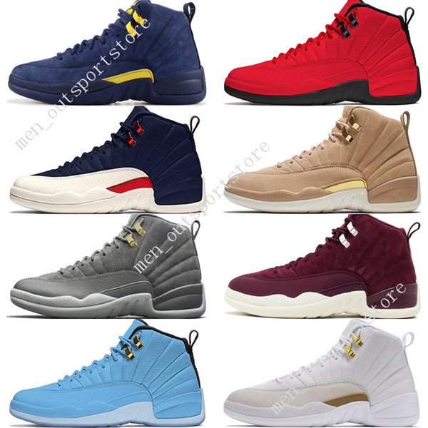 12 12s mens basketball shoes Michigan Bulls College Navy Vachetta Tan Dark Grey Bordeaux Pinnacle Metallic Gold men Sports sneakers designer