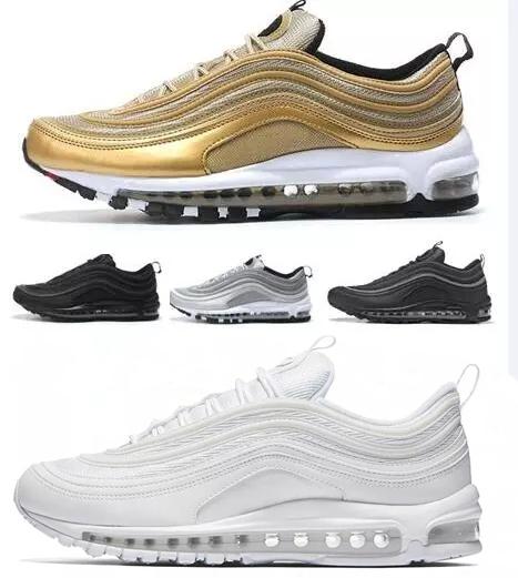 97 OG Tripel White Metallic Gold Silver Bullet 97 Best quality WHITE 3M Premium Running Shoes with Box Men Women Free shipping