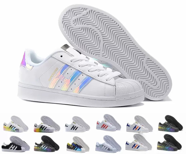 Hot 2019 Originals Superstar White Hologram Iridescent Junior Superstars 80s Pride Sneakers Super Star Women Men Sport Casual Shoes 36-45