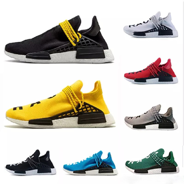 2018 Wholesale Human Race trail Shoes Men Women Pharrell Williams Yellow noble ink core Black Red white casual Shoes sneakers big size 5-13