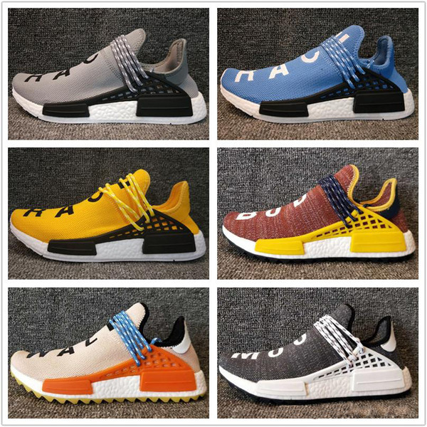 Human Race Mens Designer Shoes HU Runner Pharrell Williams Yellow Core Black Running Shoes Men Women Sneakers 36-45