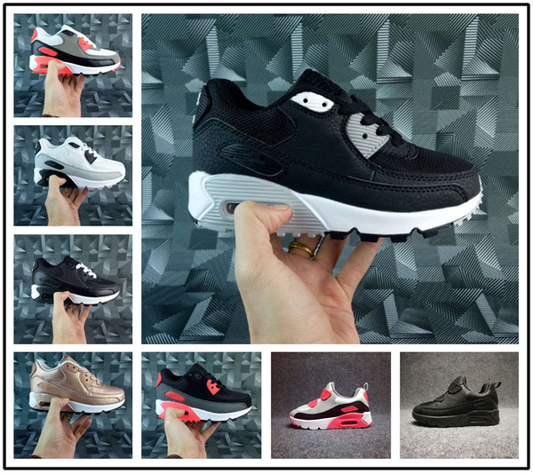 Wholesale New Tiny 90s Leather and Fabric Breathable Running Sneakers Kids 90 OG AirCushion and EVA Cushioning Outdoors Athletic Shoes