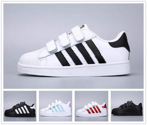 Free Shipping Kids Superstar White Black Pink Blue Gold Superstars 80s Pride Sneakers Super Star Boys Girls Sport Casual Shoes EUR 24-35