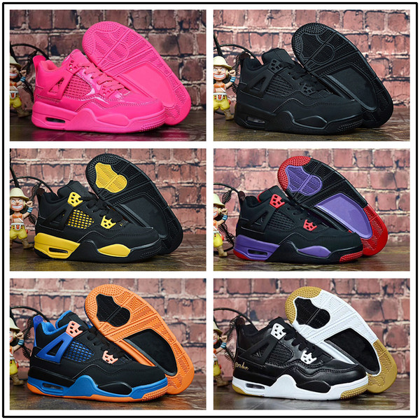 Cheap Top 4 Kids basketball shoes sneakers Black Yellow Children Cement Money Bred Royalty Game Royal Boys Girls 4s Sports shoes US 11C-3Y