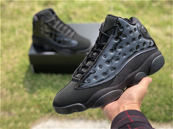 Authentic 2019 13 Cap And Gown Black Suede Men Basketball Shoes Blackout Real Carbon Fiber 414571-012 Sports Shoes Sneakers 7-13