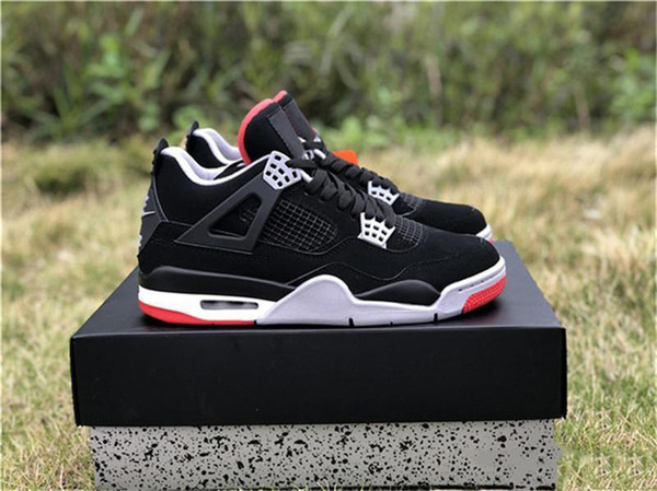 2019 Authentic Air OG 4 Bred Mens Basketball Shoes Black Cement Grey Summit Fire Red 308497-060 Sports Sneakers With Box