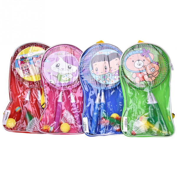 Children Badminton Rackets Sets Iron Alloy Badminton Racquets Lightweight High Rebound Cartoon Racket with 3 Balls
