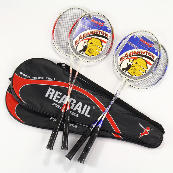 2 Pieces of Ultra Light Aluminum Alloy Training Badminton Racket Set With Storage Bag For Students Kids (Blue Red)