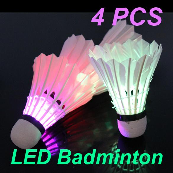 Hot Sale Dark Night 4 pcs/lot Colorful LED Badminton Feather Shuttlecock Shuttlecocks New