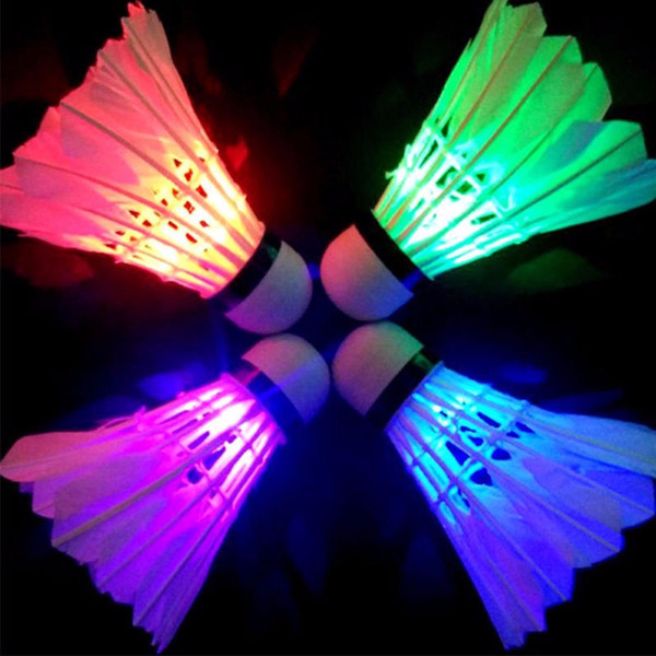 Mayitr Luminous 4Pcs LED Badminton Shuttlecock Ball Feather Glow in Night Outdoor Entertainment Balls Accessories