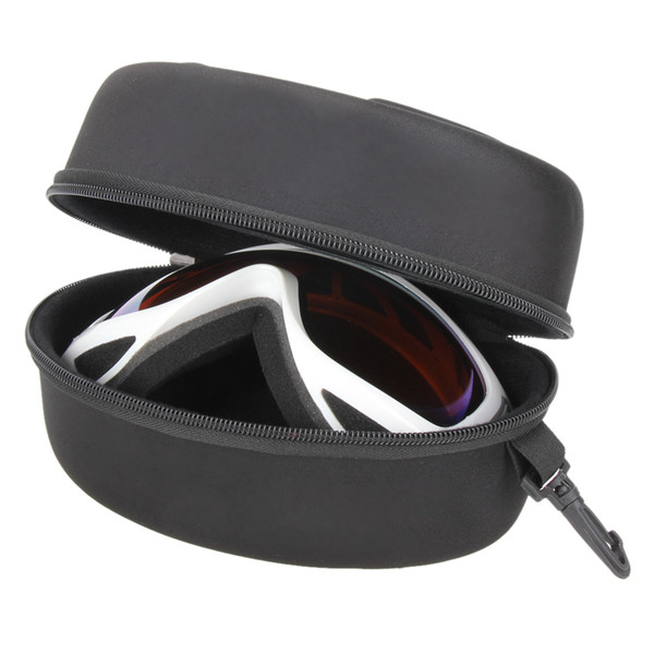 Portable EVA Ski Goggle Glasses Protector Case(Without Goggles) Glasses Box Sunglasses Zipper Storage Bag with Buckle Hook Black