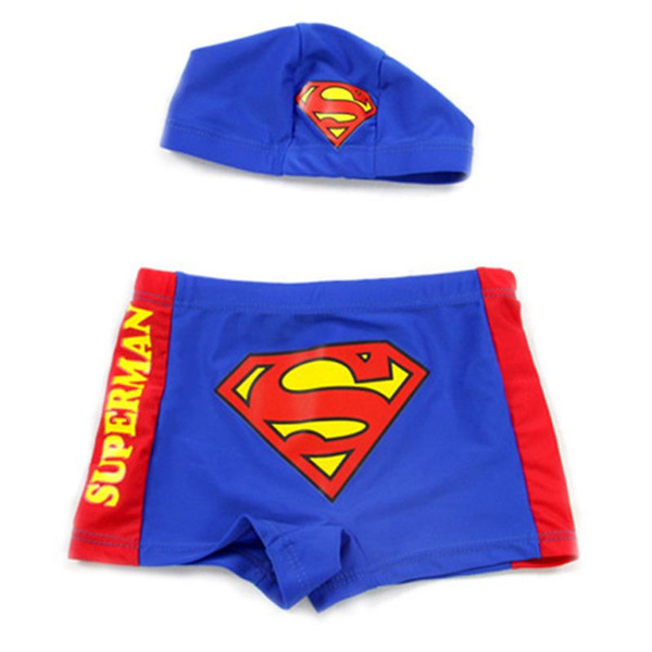 Superman Children Cartoon Boys Swimming Trunks With Caps For Baby Kids Boys Pattern Print Swimwear Cute Beachwear 2016 CS05-CGR1