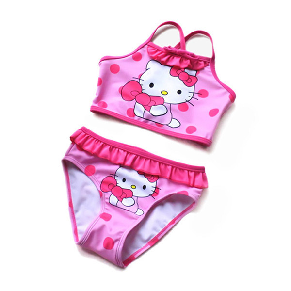 Girls Swimwear New 2016 Summer Style Hello Kitty Bikini For Children Swimsuit Kids Tankini Bathing Suit Beachwear SW104-CGR1