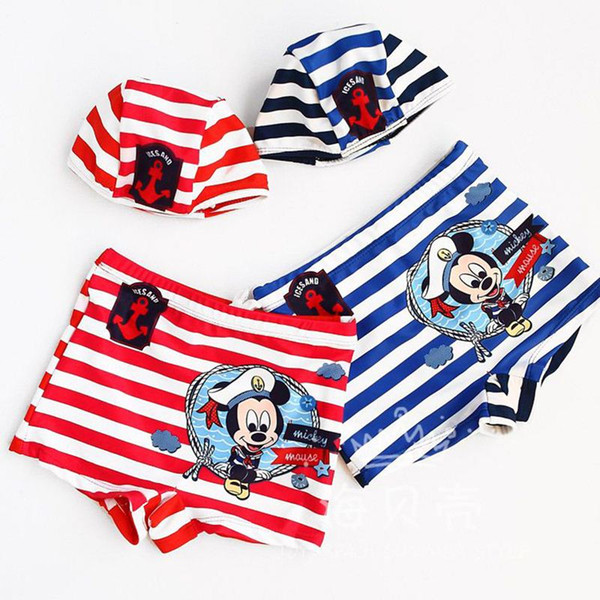 New 2016 Boys Cartoon Striped Design Summer Swimming Hats&Trunks For 3-8Years Children Boys Swimwear Kids Swimsuit CS48-CGR1