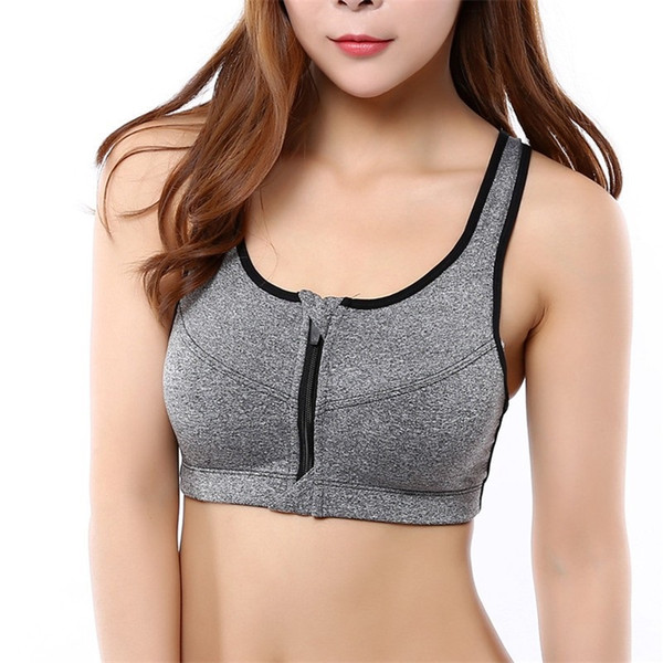 Women Running Fitness Yoga Gym Front Zipper Bra Shakeproof Push Up Tank Top Racerback Padded Bicycle Bike Sports Bra