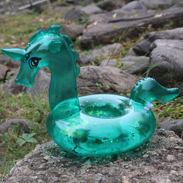 Fashion Unicorn Cup Holder Transparent Mermaid Sequins Green Air Inflation Toy Thickening Anti Wear Transparent Universal Folding 3xlI1