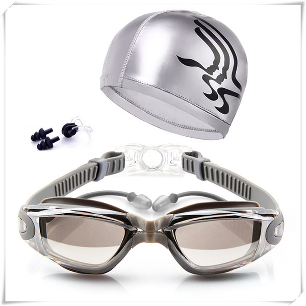 Outdoors Swimming Accessories HD Waterproof Anti Fog Swimming Goggles Swim Cap Set UV Protection Anti Shatter Lenses