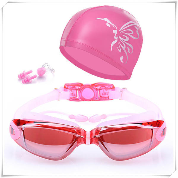 Swimming Accessories HD Waterproof Anti Fog Swimming Goggles Swim Cap Set UV Protection Anti Shatter Lenses