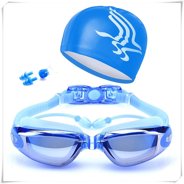 Outdoors Swimming Accessories HD Waterproof Anti Fog Swimming Goggles Swim Cap Set UV Protection Anti Shatter Lenses