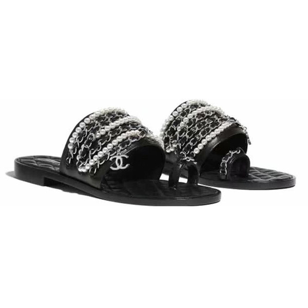 Personality Full Pearl Women Slippers Fashion Wide Flat Slippery Sandals Summer Outdoor Indoor Beach Shoes for Girl