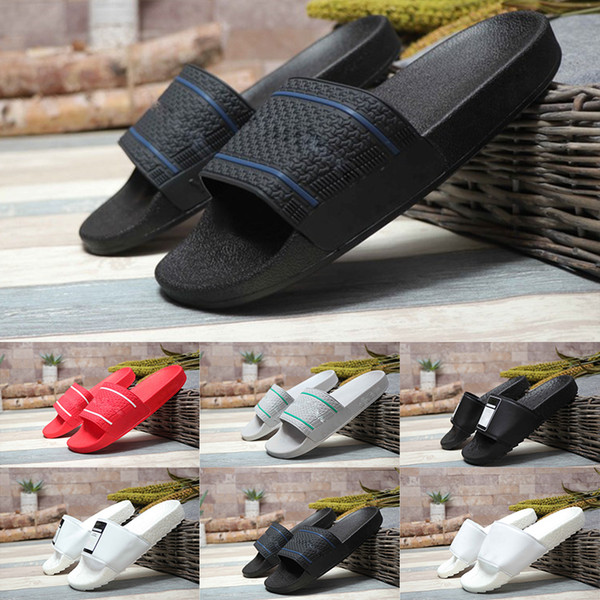 2019 Men's Women's Summer HN Adilette Slide Sandal Shoes Fashion Girls Peep Toe Slippers Quick-dry Luxury Wide Flat Beach Shoes Size 35-44