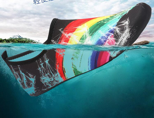 Fashion Rainbow Water Shoes Barefoot Quick-Dry Aqua Socks for Beach Swim Surf Yoga Exercise Colorful pattern for Women and Men DHL FREE SHIP
