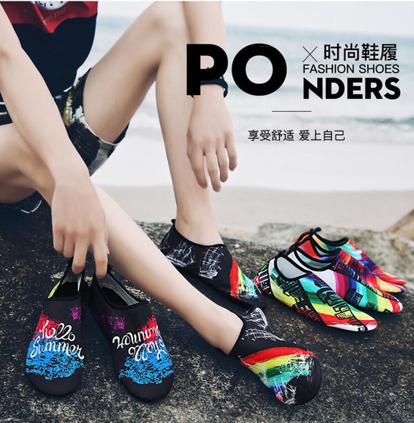 Fashion Rainbow Water Shoes Barefoot Quick-Dry Aqua Socks for Beach Swim Surf Yoga Exercise Colorful pattern for Women and Men good quality
