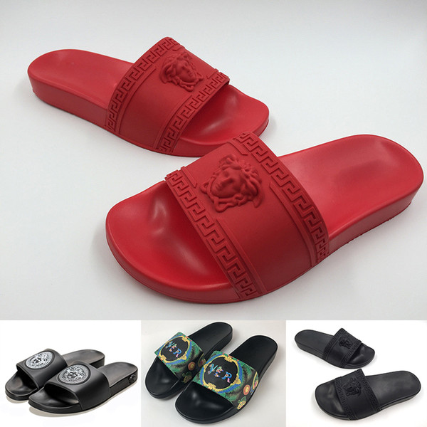 2019 New Fashion VER Mens Womens SACE Sandals Medusa Relief Slippers Luxury Black Red bottoms Rubber Designer flip flops Slides Size 36-45