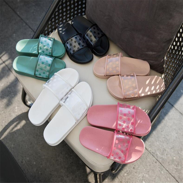 Brand Summer Fashion Transparent Slippers Personality Trend Dot Beach Shoes Classic Wild Women Soft Outdoor Slippers
