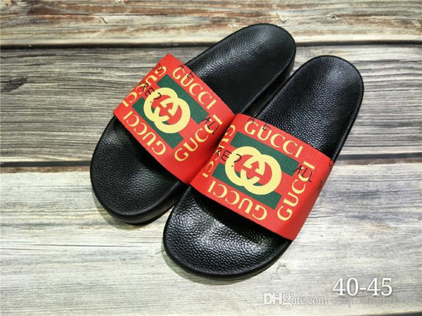 Black Rubber Slide Fashion Sandal Slippers Green Red White Stripe Fashion Design Men Classic Ladies Summer Flip Size EUR 40-45